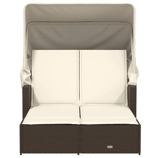 Doppel Sonnenliege mit Dach Braun Poly Rattan