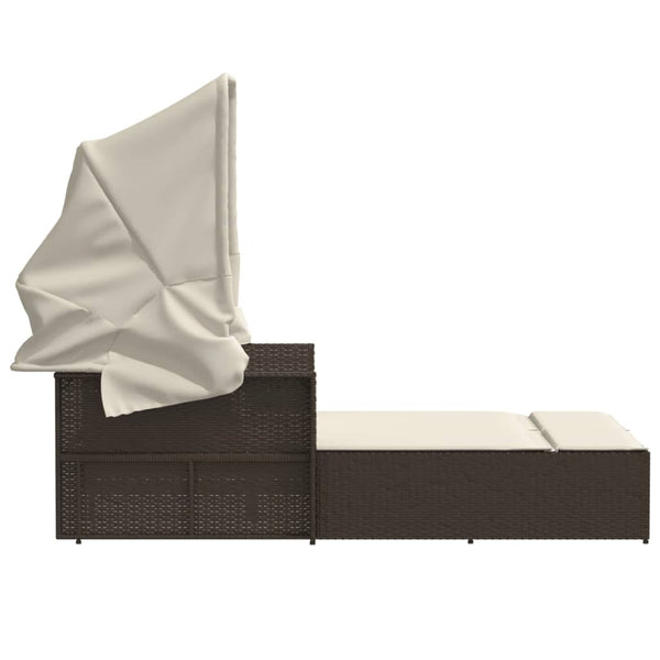 Doppel Sonnenliege mit Dach Braun Poly Rattan