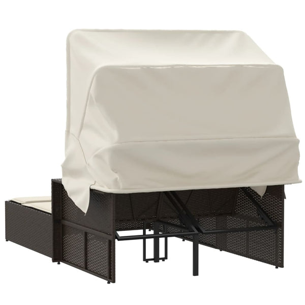 Doppel Sonnenliege mit Dach Braun Poly Rattan