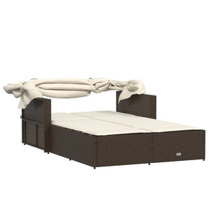 Doppel Sonnenliege mit Dach Braun Poly Rattan