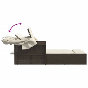 Doppel Sonnenliege mit Dach Braun Poly Rattan