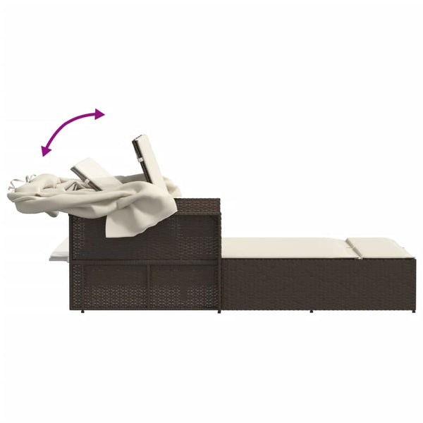 Doppel Sonnenliege mit Dach Braun Poly Rattan