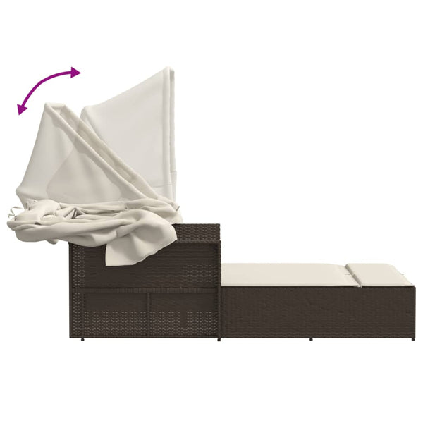 Doppel Sonnenliege mit Dach Braun Poly Rattan