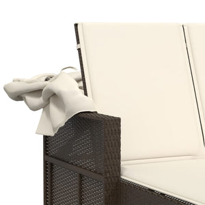 Doppel Sonnenliege mit Dach Braun Poly Rattan