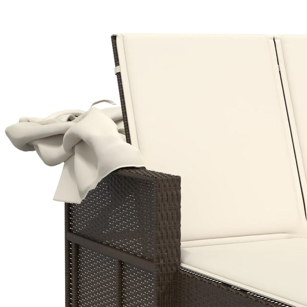 Doppel Sonnenliege mit Dach Braun Poly Rattan