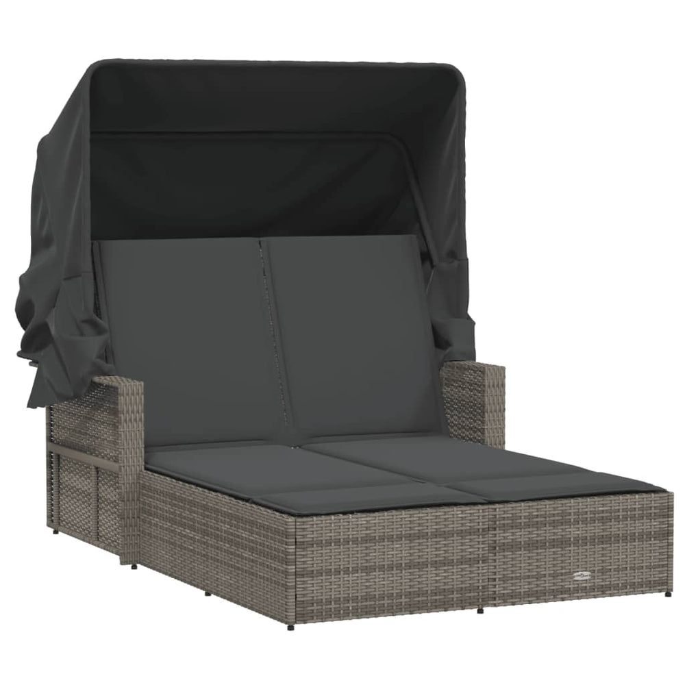 Doppel Sonnenliege mit Dach Grau Poly Rattan