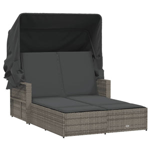 Doppel Sonnenliege mit Dach Grau Poly Rattan