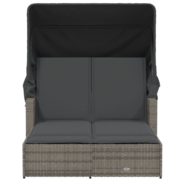 Doppel Sonnenliege mit Dach Grau Poly Rattan