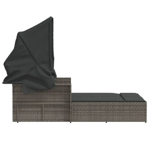 Doppel Sonnenliege mit Dach Grau Poly Rattan
