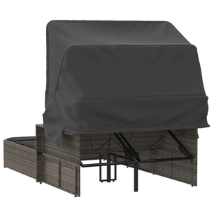 Doppel Sonnenliege mit Dach Grau Poly Rattan