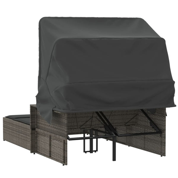 Doppel Sonnenliege mit Dach Grau Poly Rattan