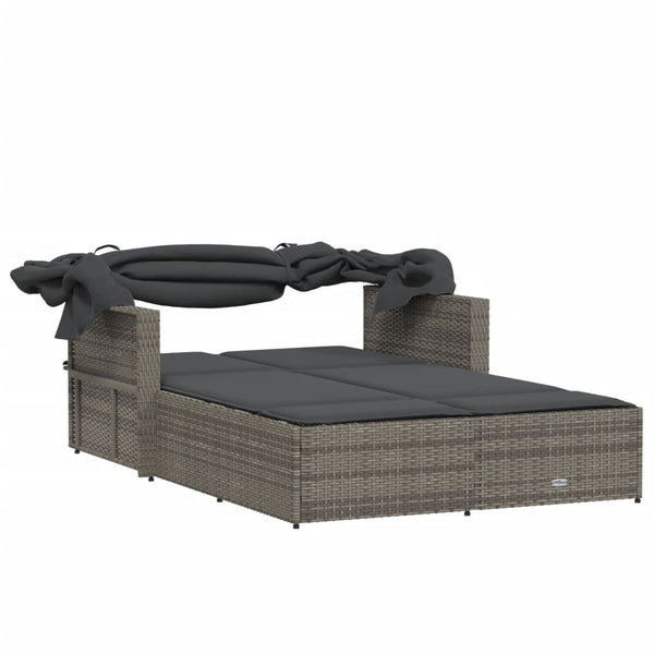 Doppel Sonnenliege mit Dach Grau Poly Rattan