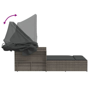 Doppel Sonnenliege mit Dach Grau Poly Rattan