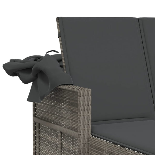 Doppel Sonnenliege mit Dach Grau Poly Rattan
