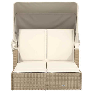 Doppel Sonnenliege mit Dach Beige Poly Rattan