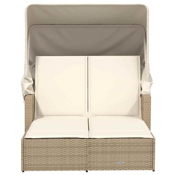 Doppel Sonnenliege mit Dach Beige Poly Rattan