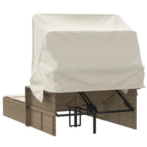Doppel Sonnenliege mit Dach Beige Poly Rattan