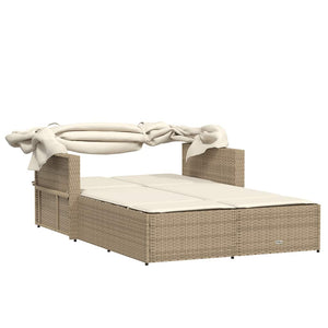Doppel Sonnenliege mit Dach Beige Poly Rattan