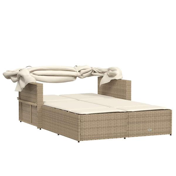 Doppel Sonnenliege mit Dach Beige Poly Rattan