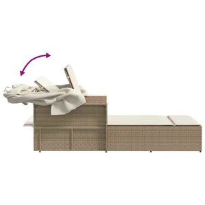 Doppel Sonnenliege mit Dach Beige Poly Rattan