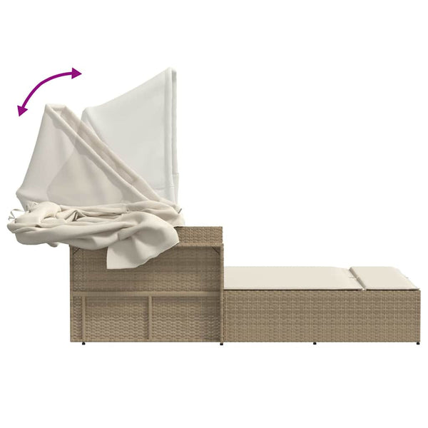 Doppel Sonnenliege mit Dach Beige Poly Rattan
