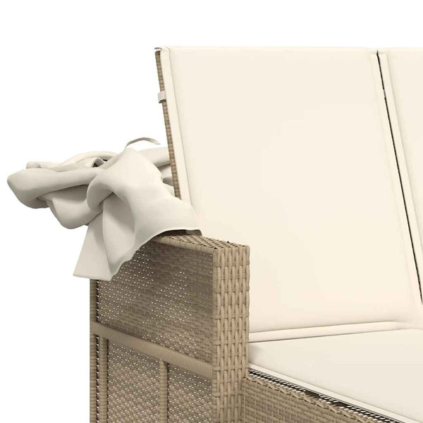 Doppel Sonnenliege mit Dach Beige Poly Rattan