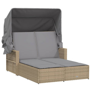 Doppel Sonnenliege mit Dach Beige Poly Rattan