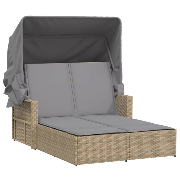 Doppel Sonnenliege mit Dach Beige Poly Rattan
