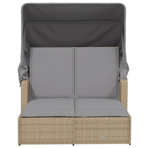 Doppel Sonnenliege mit Dach Beige Poly Rattan
