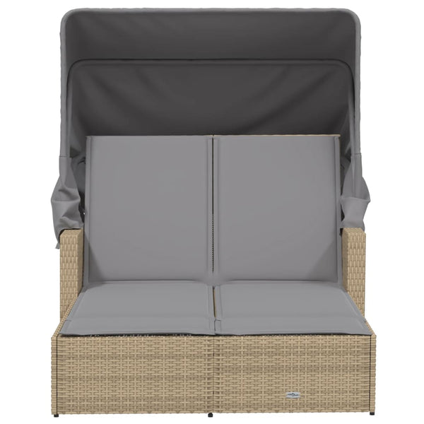 Doppel Sonnenliege mit Dach Beige Poly Rattan