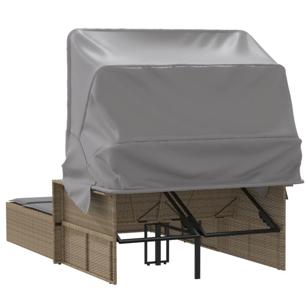 Doppel Sonnenliege mit Dach Beige Poly Rattan