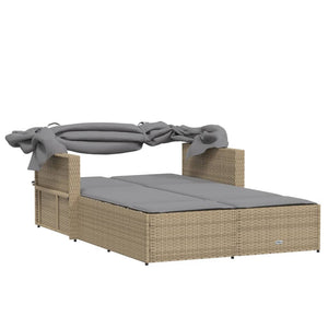 Doppel Sonnenliege mit Dach Beige Poly Rattan
