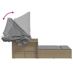 Doppel Sonnenliege mit Dach Beige Poly Rattan