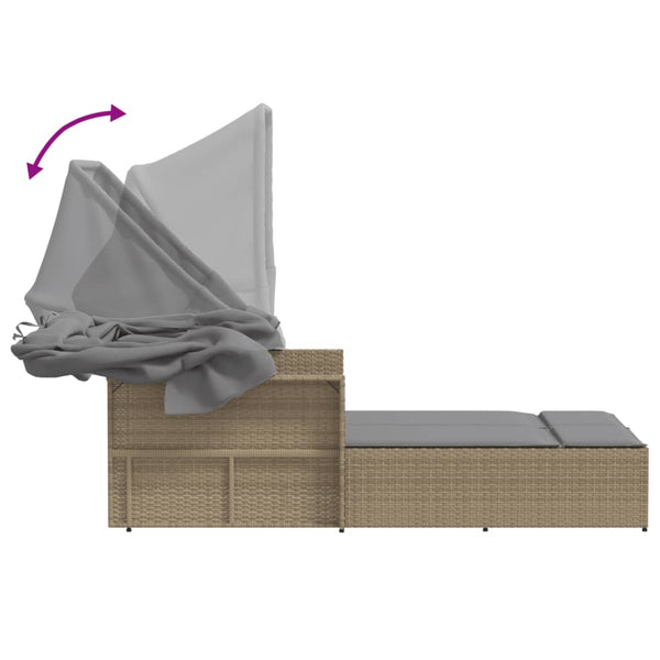 Doppel Sonnenliege mit Dach Beige Poly Rattan