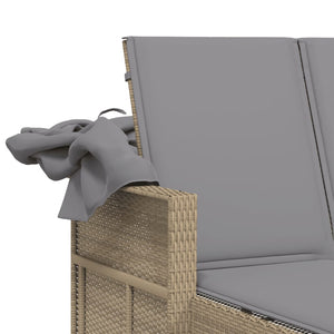 Doppel Sonnenliege mit Dach Beige Poly Rattan