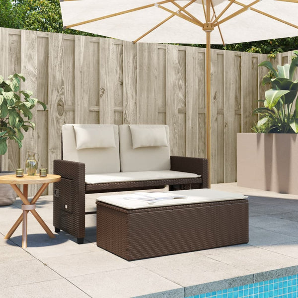 Verstellbare Gartenbank mit Kissen, Braun