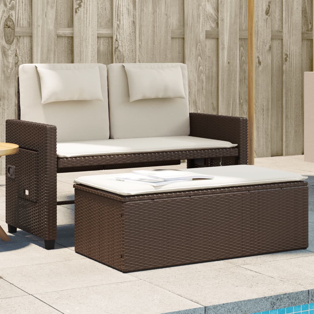Verstellbare Gartenbank mit Kissen, Braun