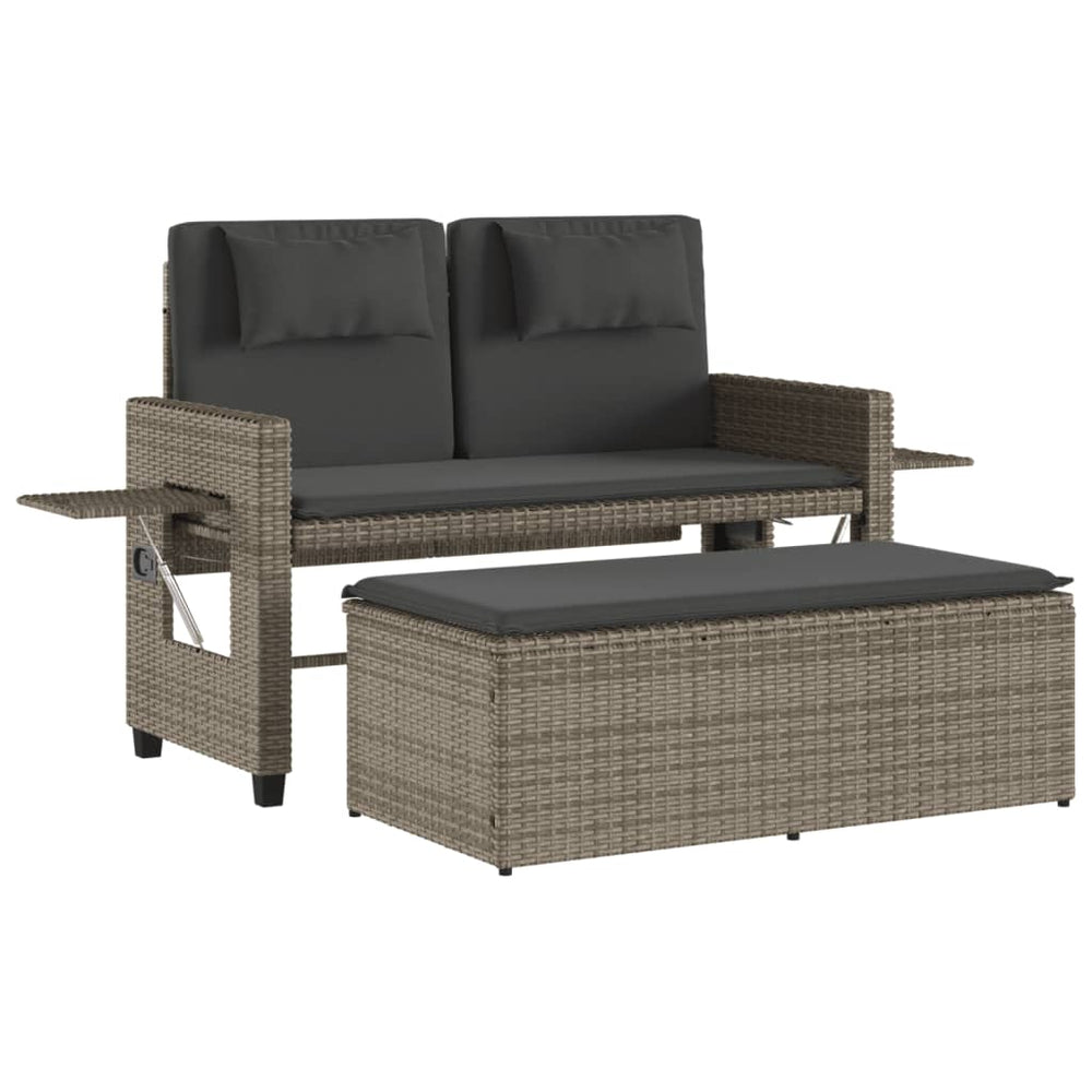 Verstellbare Gartenbank mit Kissen, Grau Rattan