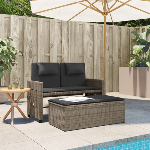 Verstellbare Gartenbank mit Kissen, Grau Rattan