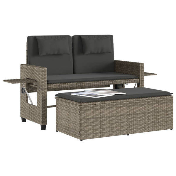 Verstellbare Gartenbank mit Kissen, Grau Rattan