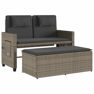 Verstellbare Gartenbank mit Kissen, Grau Rattan