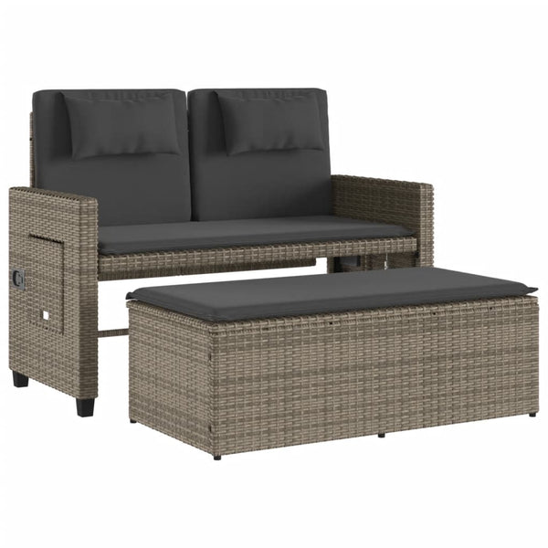 Verstellbare Gartenbank mit Kissen, Grau Rattan
