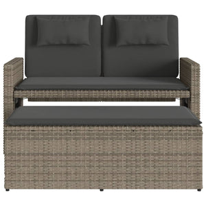 Verstellbare Gartenbank mit Kissen, Grau Rattan