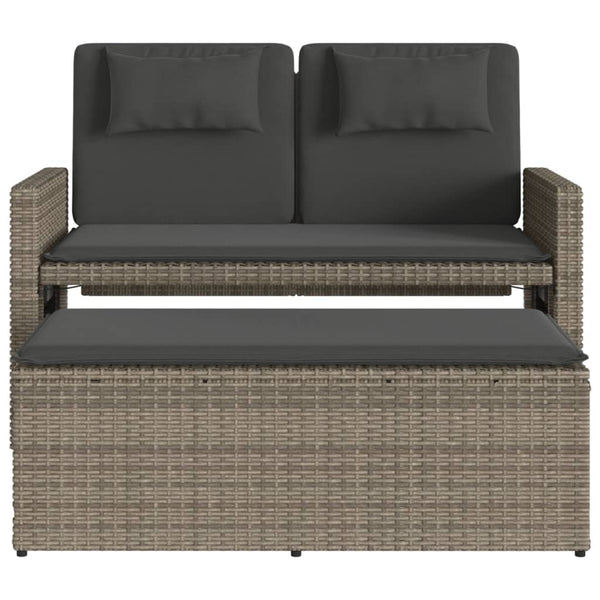 Verstellbare Gartenbank mit Kissen, Grau Rattan
