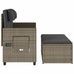 Verstellbare Gartenbank mit Kissen, Grau Rattan