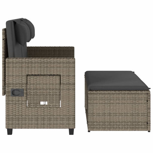 Verstellbare Gartenbank mit Kissen, Grau Rattan
