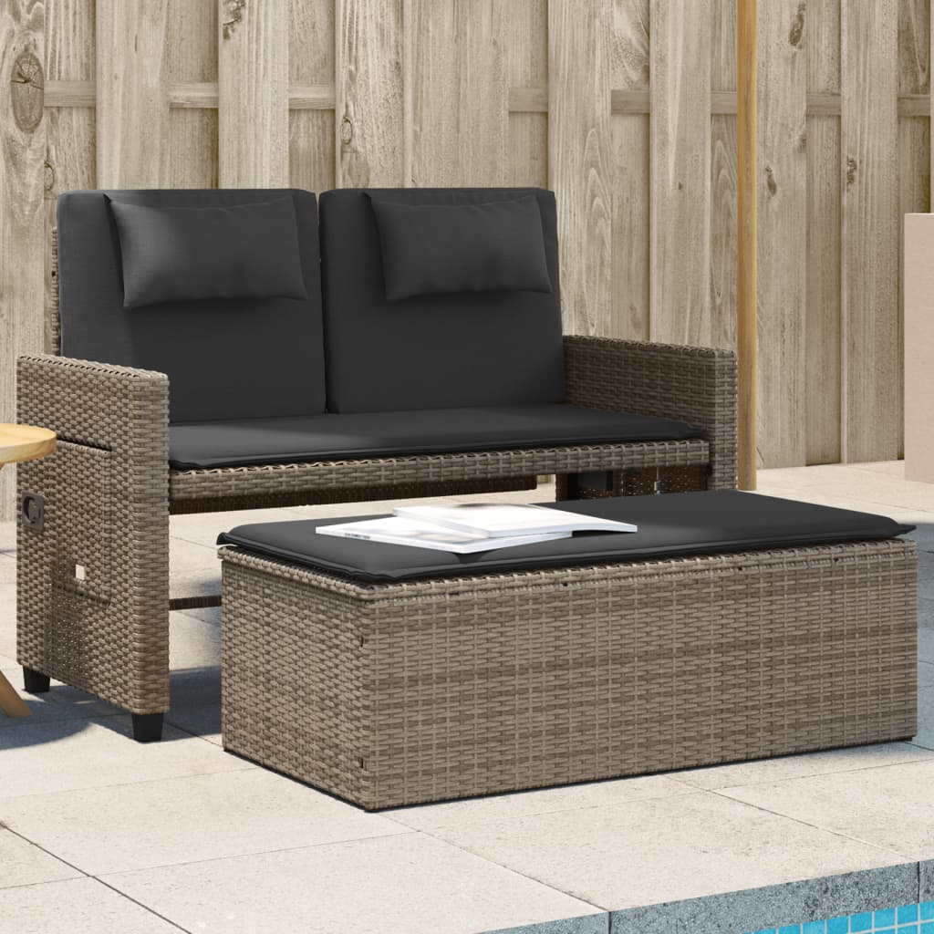 Verstellbare Gartenbank mit Kissen, Grau Rattan
