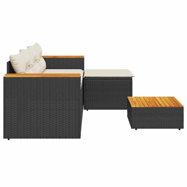 vidaXL Salon de jardin 3 pièces avec coussins Noir Résine tressée