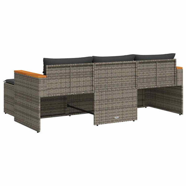 3-tlg. Garten-Sofagarnitur mit Kissen Grau Poly Rattan