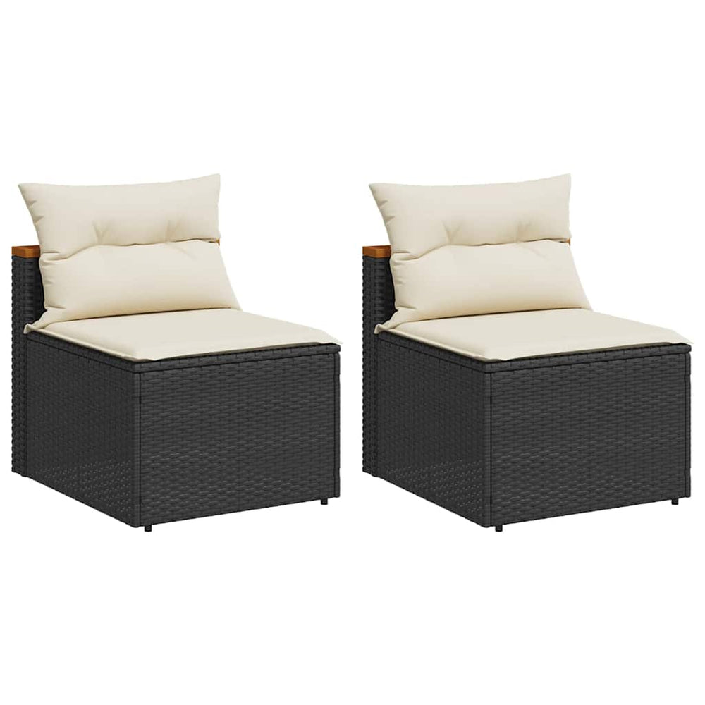 vidaXL Armless Garden Sofas with Cushions 2 pcs Black Poly Rattan